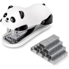 Niedlicher Panda-Tischhefter, 12 Blatt Kapazität, mit integriertem Heftklammerentferner und 1.000 Heftklammern Nr. 10