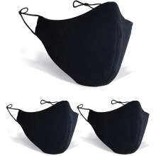 3er-Pack verstellbare Gesichtsmasken aus schwarzer Baumwolle, 3-lagig, mit Filter, staubdicht, waschbar, Unisex, wiederverwendbar