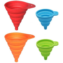 Set mit 4 zusammenklappbaren Trichtern aus Regenbogen-Silikon, kleine und große Küchenutensilien. Zusammenklappbarer Trichter