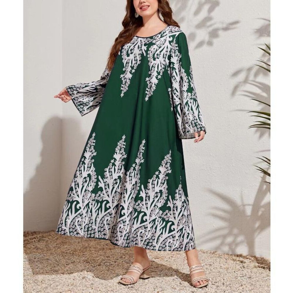 (dark green, 3XL) Plus Size Autumn Women's Fashion New Temperament Color Combination Long Sleeved Dress