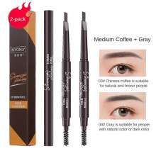 (Medium CoffeeGrey  2 Pcs) 2PCS Double-end Waterproof Eyeliner Eyebrow Pencil Pen Brush Makeup Tools New