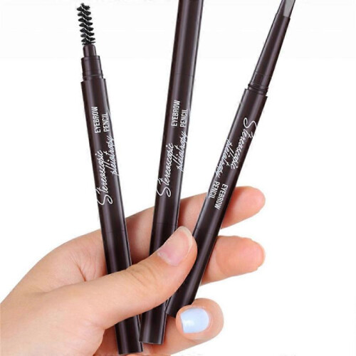 (Medium CoffeeGrey  2 Pcs) 2PCS Double-end Waterproof Eyeliner Eyebrow Pencil Pen Brush Makeup Tools New 1
