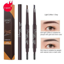 (Light coffeegray  2 Pcs) 2PCS Double-end Waterproof Eyeliner Eyebrow Pencil Pen Brush Makeup Tools New