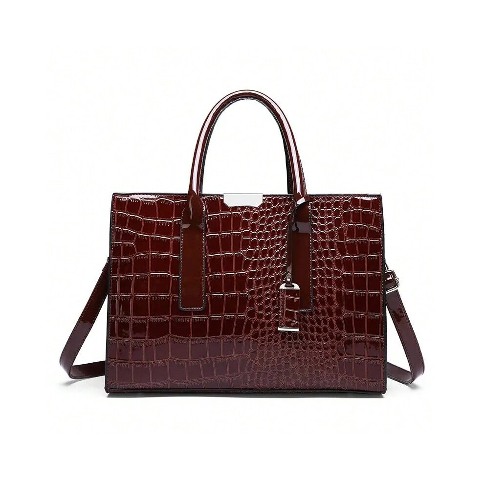 (Deep Brown, (Medium (longest side 30-50cm))) Crocodile Print Women Handbags Purse Tote Bags Adjustable Strap Top Handle Bag Large Capacity Crossbody Bags Work Travel Gift