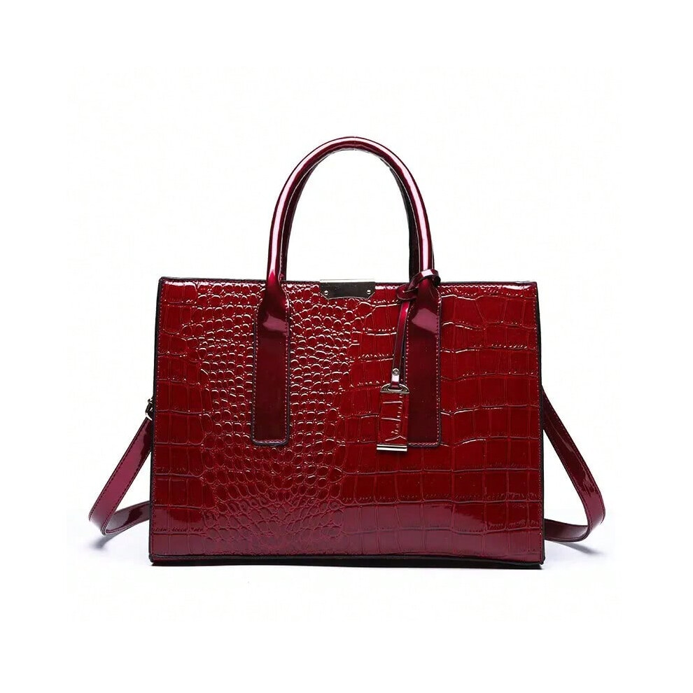(Wine Red, (Medium (longest side 30-50cm))) Crocodile Print Women Handbags Purse Tote Bags Adjustable Strap Top Handle Bag Large Capacity Crossbody Bags Work Travel Gift