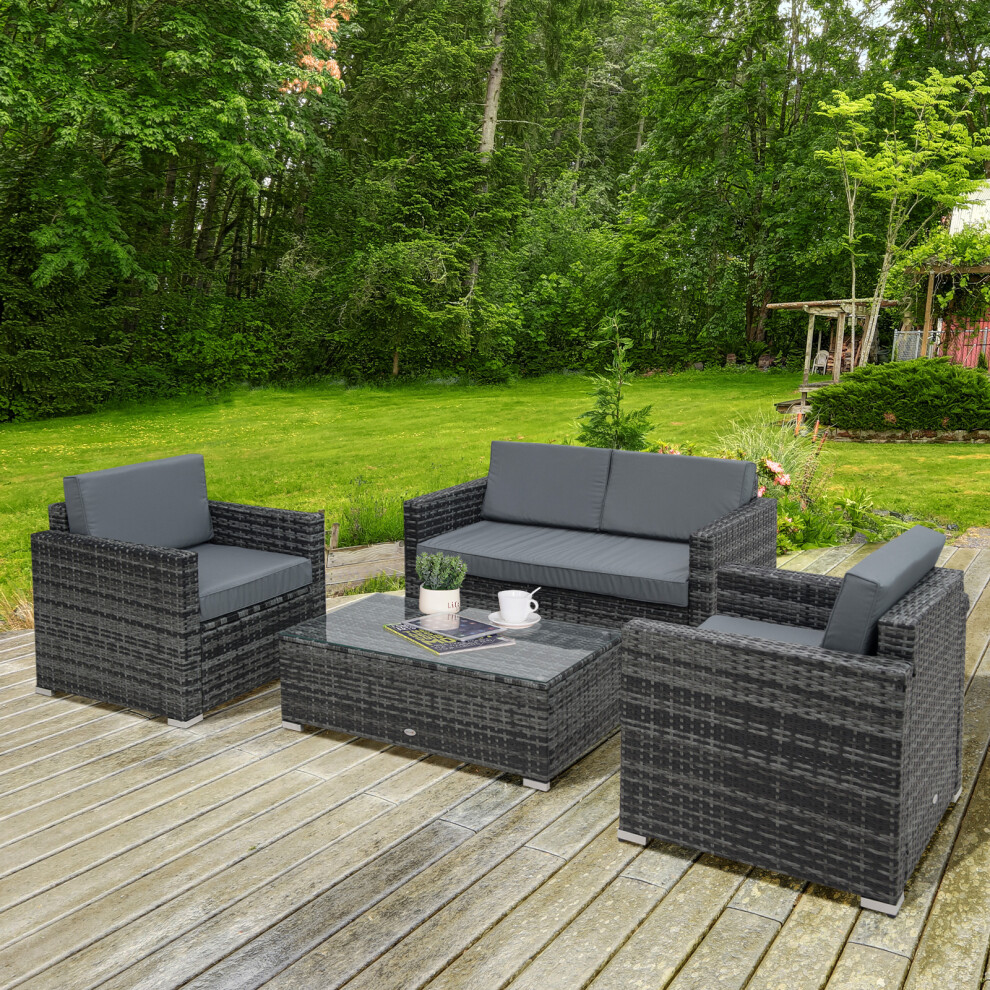 Outsunny 4Pc Rattan Sofa Set Outdoor Coffee Table Chair Wicker Garden Grey
