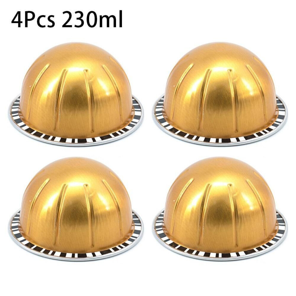 (4Pcs 230ml) 4pcs Refillable Sealed Tin Foil Cup Portable Coffee Capsule Pod  For Nespresso Vertuoline