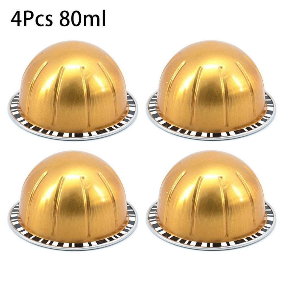 (4Pcs 80ml) 4pcs Refillable Sealed Tin Foil Cup Portable Coffee Capsule Pod  For Nespresso Vertuoline