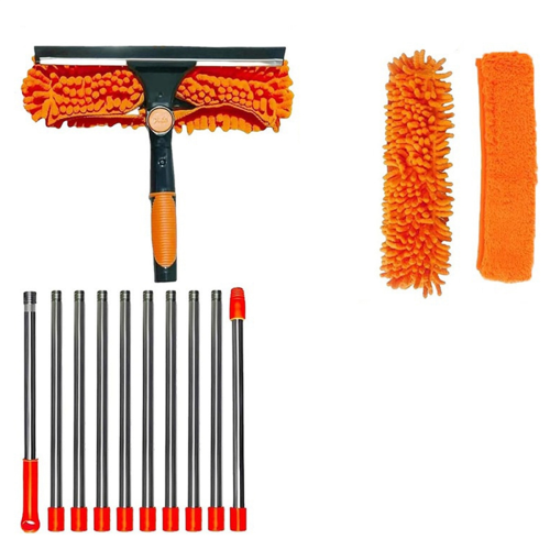 Kit Lavavetri Telescopico 2 In 1 Da 4 Metri – 10 Aste Estensibili, Panni In Microfibra E Raschietto, Testa Girevole A 180° Per Finestre Alte E Auto