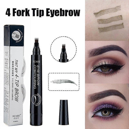 (A01) 3D Microblading Eyebrow Tattoo Pen 4 Fork Tips Liquid Eyebrow Pencil Waterproof Lasting Eye 1