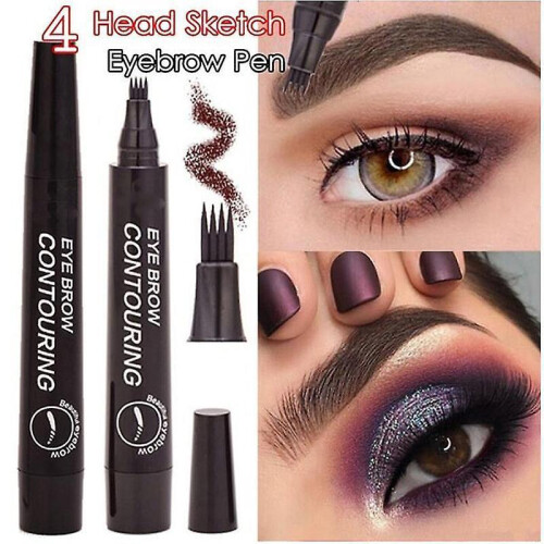 (A01) 3D Microblading Eyebrow Tattoo Pen 4 Fork Tips Liquid Eyebrow Pencil Waterproof Lasting Eye 2