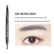(C02 RETRO GRAY) Ultra Fine Eyebrow Pencil Double Head Brow Enhancers Makeup Waterproof Non-Fading Long-lasting Brown Tint Eyebrows Pen Cosmetics