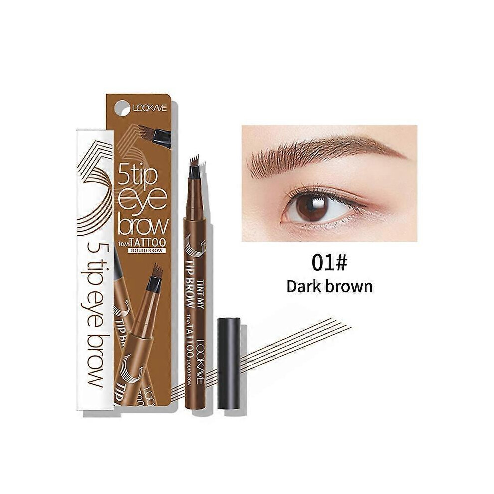 (D01Brun foncé)Crayon à sourcils 4/5 Fourchettes Microblading Stylo de tatouage de sourcils Fine Sketch Liquid Eye Brow Tint Dye
