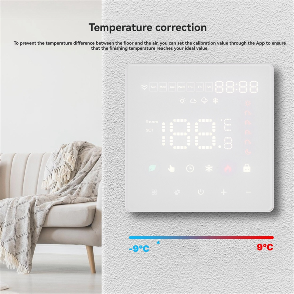 Tuya WiFi Thermostat for Electric Floor Heating - Smart App Voice Control, 42-Program Weekly Schedule, 5-35C, 100-250V
