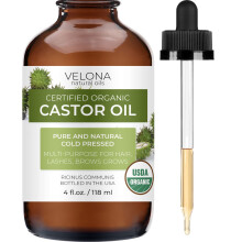 Aceite de ricino org   nico Velona certificado por el USDA - 118 ml (con gotero) | Para fortalecer el cabello, pesta   as y cejas | Aceite natural pr