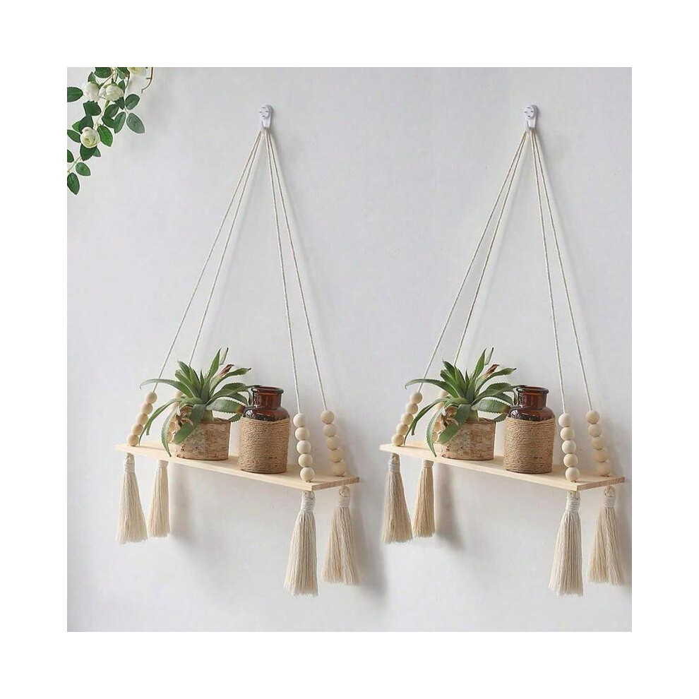 Hanging Shelves for Bedroom Wall Decor, Creative Wooden Wall Art Hanging Shelf, for Potted Plants, Girls Room Cozy Accessories, Handwoven