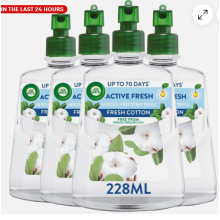 4x Air Wick Fresh Cotton Auto Spray Refills 228ml Aerosol-Free