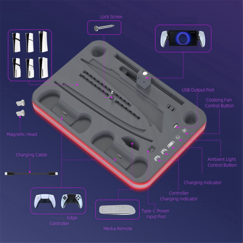 Controller Charging Dock with RGB Light Fan Cooling Base A 2