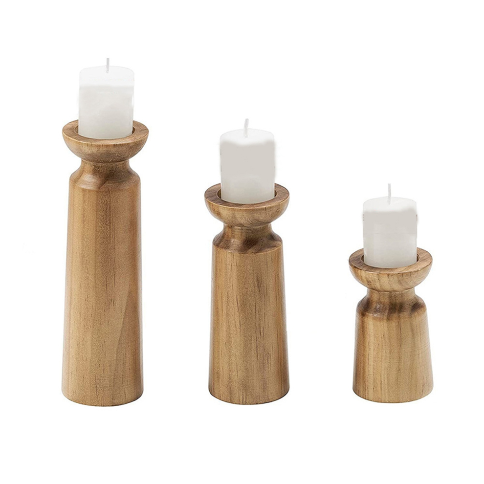 Neznačkové 3Pcs Natural Wooden Candle Holders, Retro Style Wedding Candlesticks