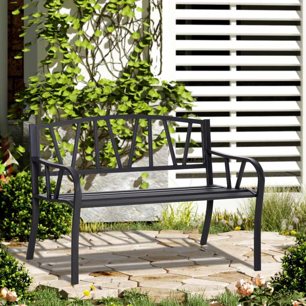 Outsunny Metal Loveseat 2-Seater Outdoor Furniture w/ Ergonomic Armrest