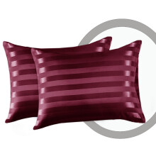 (Pillowcases Pair, Burgundy ( Red)) Moonlight 4PC Satin Stripe Duvet Cover Set with Sheet & Pillowcases