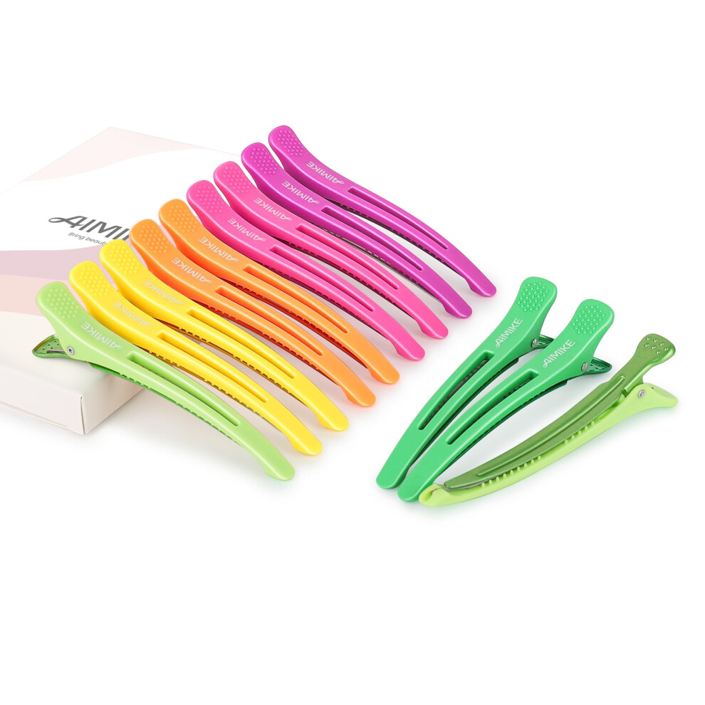Aimike 12 Pezzi Fermagli Per Capelli Professionali Con Becco D'anatra E Fascia Silicone Per Styling, Parrucchieri - Neon-image