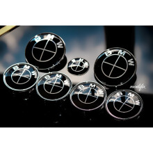Modifix Shop - BMW Black Emblem Konepellin merkki Takamerkki Pyörän Keskikorkit Ohjauspyörän 7kpl sarja