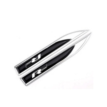 Emblema distintivo per parafango laterale R-Line VW Volkswagen nero/cromo Golf Polo MK4 MK5 MK6 MK7 150 mm x 17