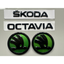 GLOSS BLACK SKODA OCTAVIA 2 X 90MM GREEN BADGES LOGO BONNET FRONT REAR