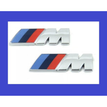 2x BMW M Sport Zilver Chroom OEM Zijvleugel Badge Embleem Zelfklevend 45x15mm
