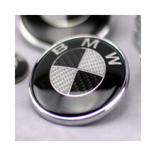 Voor BMW Logo Echt Koolstofvezel Zwart Zilver 74mm Motorkap Kofferbak Badge Embleem