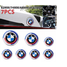 7 Stück BMW 50. Jahrestag Emblem Center Caps Abzeichen Set 82mm 74mm 68mm 45mm UK
