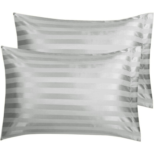 (Pillowcases Pair, Silver) Moonlight 4PC Satin Stripe Duvet Cover Set with Sheet & Pillowcases 2