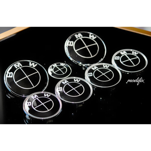 MODIFIX_CO_UK BMW ALL BLACK Emblem Badge 7pcs Set: Front + Rear + Centre Caps + Decal 2