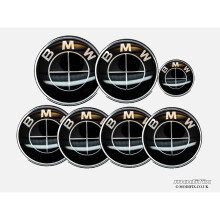 MODIFIX_CO_UK Set di 7 stemmi BMW ALL BLACK: anteriore + posteriore + coprimozzi + adesivo