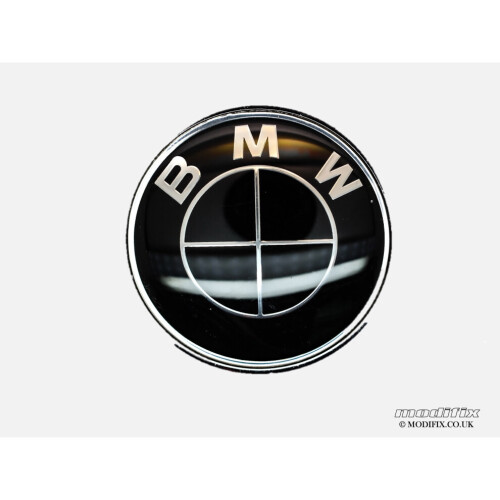 MODIFIX_CO_UK BMW ALL BLACK Emblem Badge 7pcs Set: Front + Rear + Centre Caps + Decal 1