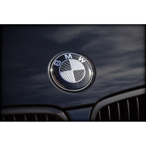 BMW Carbonfaser Schwarz/Silber Motorhaubenabzeichen Emblem 82mm