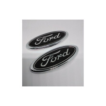 Lot de 2 emblèmes ovales avant/arrière pour Ford, noir/argent, 114 x 45 mm