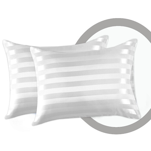 (Pillowcases Pair, White) Moonlight 4PC Satin Stripe Duvet Cover Set with Sheet & Pillowcases