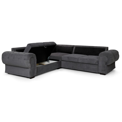 Horizon Corner Sofa Bed Grey Velour Fabric Full Back Cushions 1