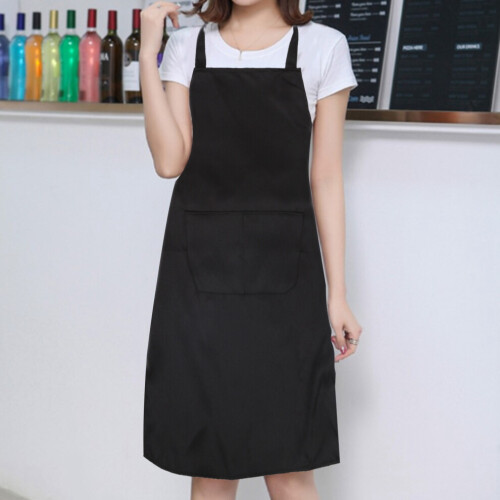 Unisex 2 Pocket Black Kitchen Apron Bib, One Size in Medium 2