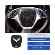 Auto-Lenkrad-Logo-Aufkleber, Zierleiste aus Kohlefaser, Innenausstattung, kompatibel mit Chevrolet Corvette C7