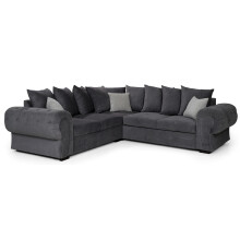 Horizon Corner Sofa Bed Grey Velour Fabric Scatter Back Cushions