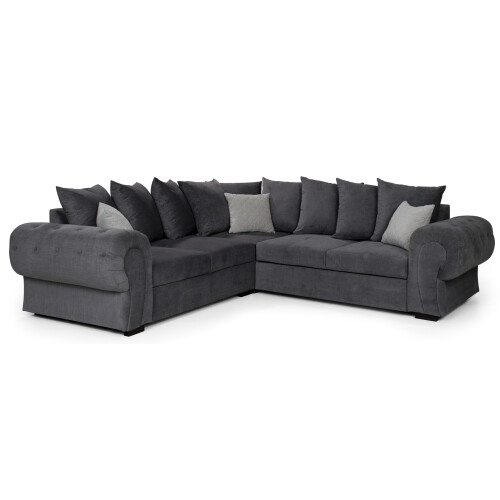 Horizon Corner Sofa Bed Grey Velour Fabric Scatter Back Cushions