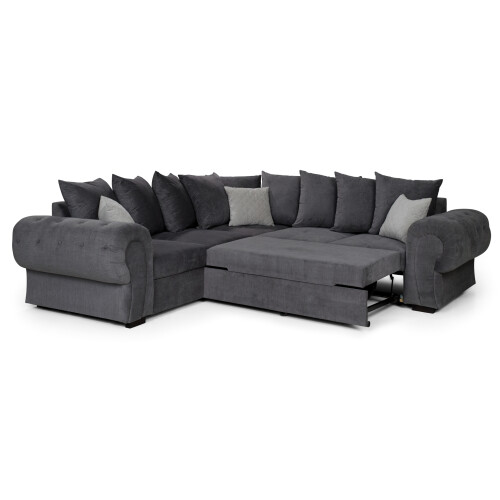 Horizon Corner Sofa Bed Grey Velour Fabric Scatter Back Cushions 1