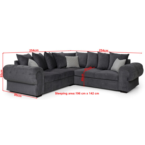 Horizon Corner Sofa Bed Grey Velour Fabric Scatter Back Cushions 2