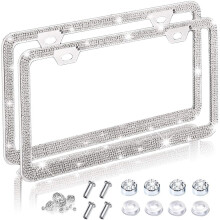 Pacote com 2 molduras brilhantes para placas de carro para mulheres e homens, capa para placa com diamante
