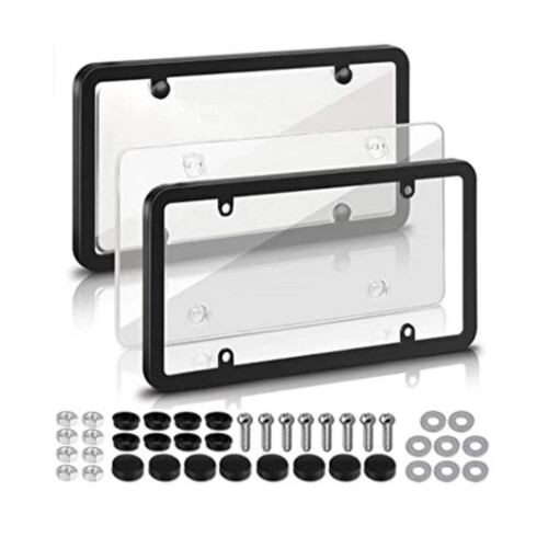 (Transparente) Pacote com 2 molduras para placas de veículos dos EUA com capa transparente