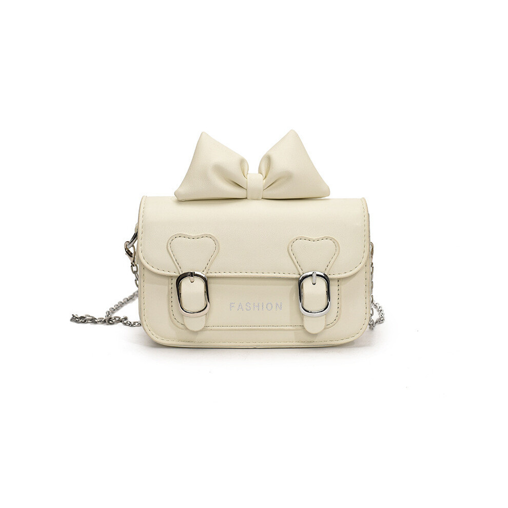 (White, L) Letter Bow Pattern Solid Color Leather Children Shoulder Bag Shoulder Chain-image-OPC-PHF2SRM-NEW