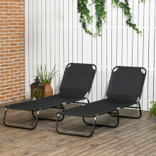 Outsunny Folding Sun Loungers Set of 2 with Adjustable Backrest, Black